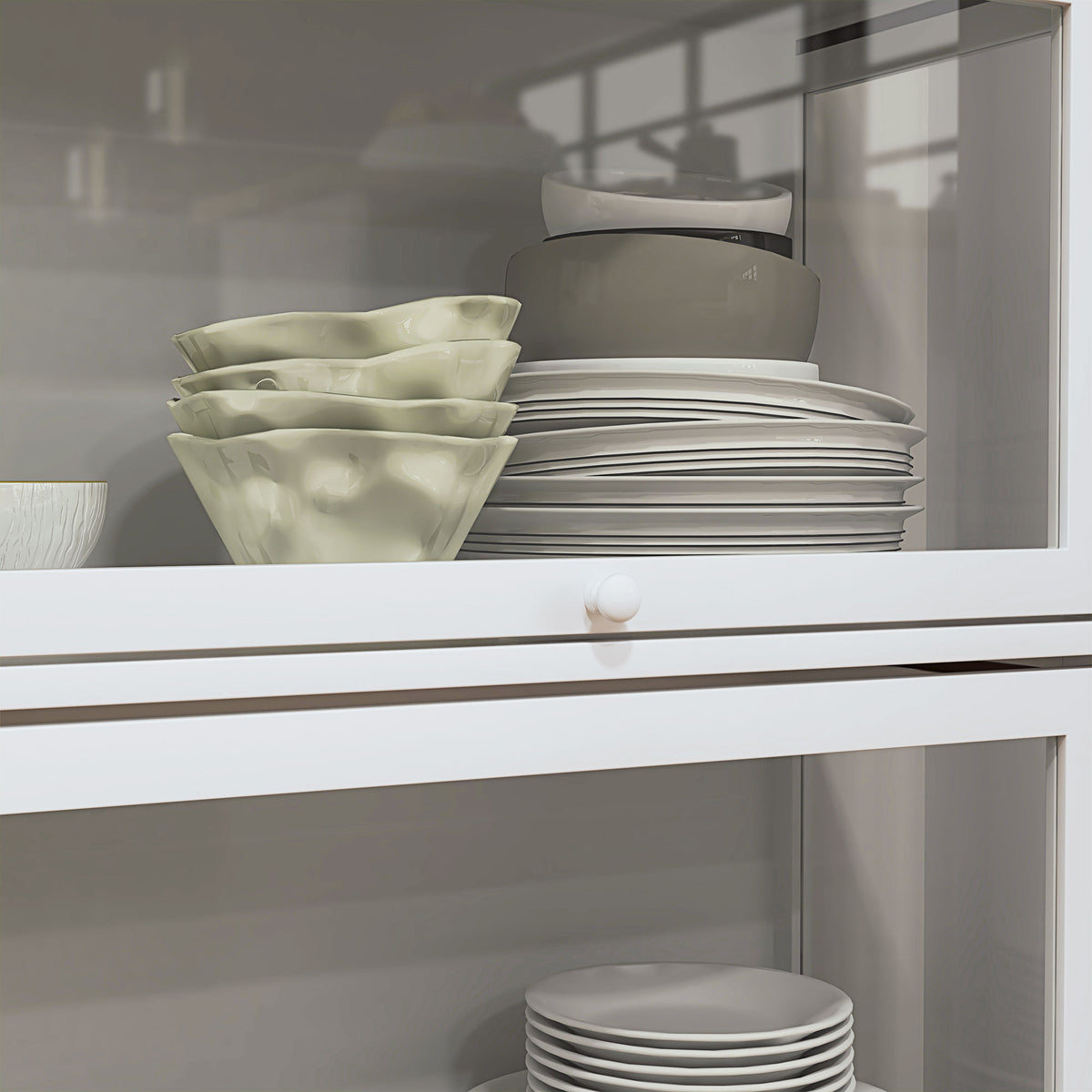 Vitrine pour collection buffet salon meuble de rangement à 4 niveaux avec portes à abattant, 59 x 30 x 139 cm, blanc