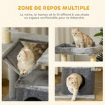 Arbre à chat avec griffoir, en tissu peluche, tour de jeux pour chat, lit, niche, hamac, plateforme 48 x 48 x 90 cm gris