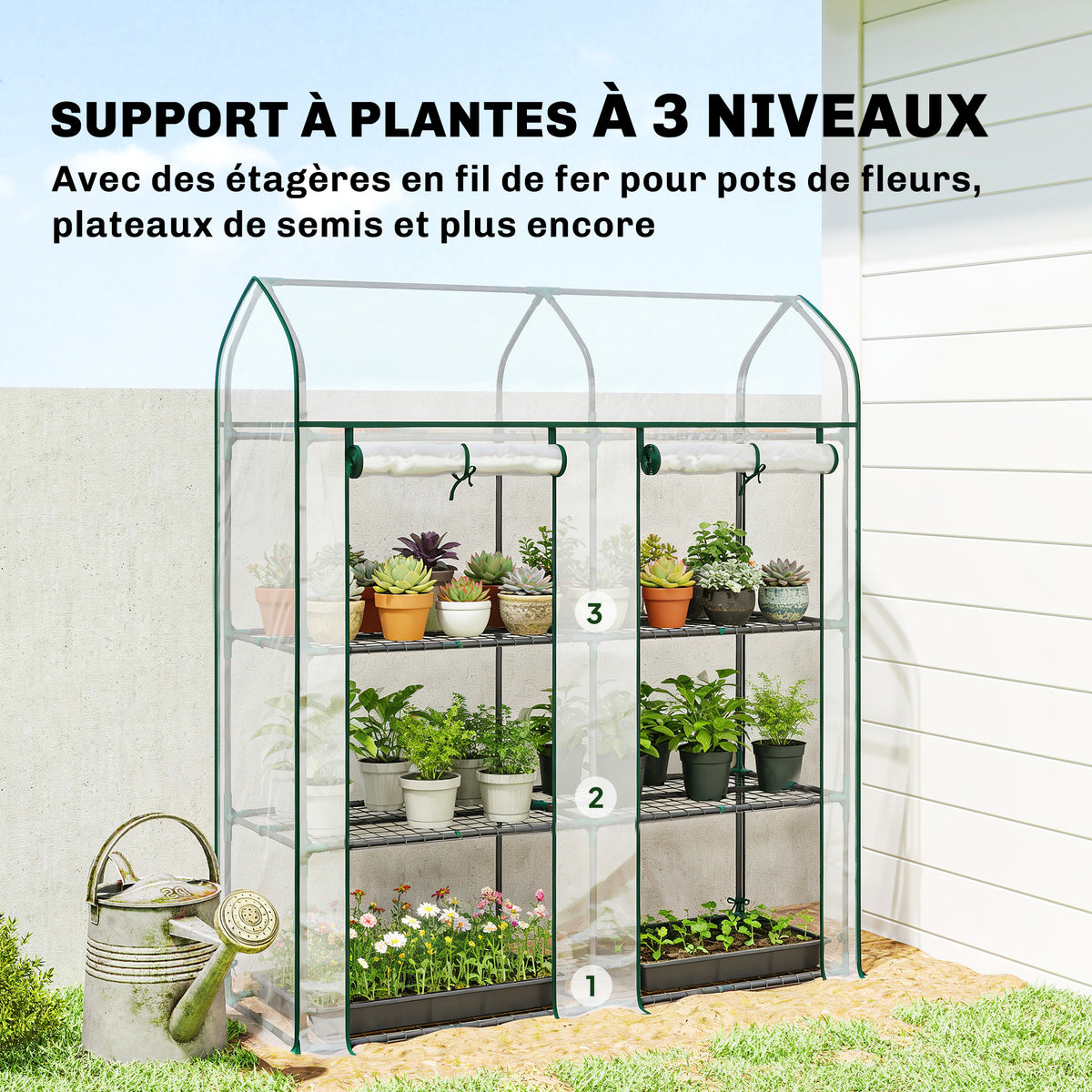 Serre de Jardin, Petite Serre de Balcon étagères 3 niveaux en Bâche PVC et Châssis Acier, 143 x 46 x 165 cm, transparent