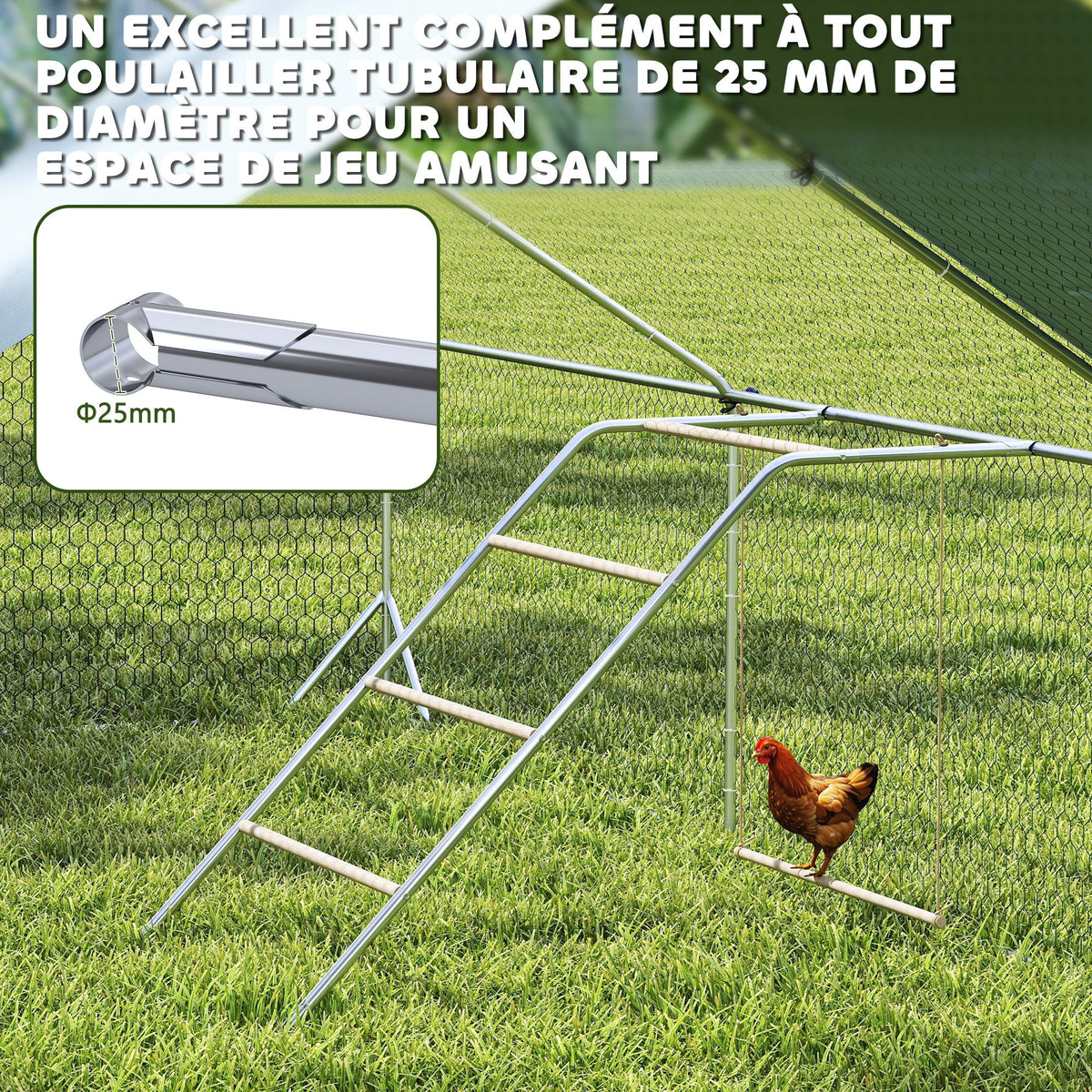 Perchoir pour poules à 5 niveaux en bois de pin et acier, échelle balançoire, 82 x 150 x 110 cm, argent