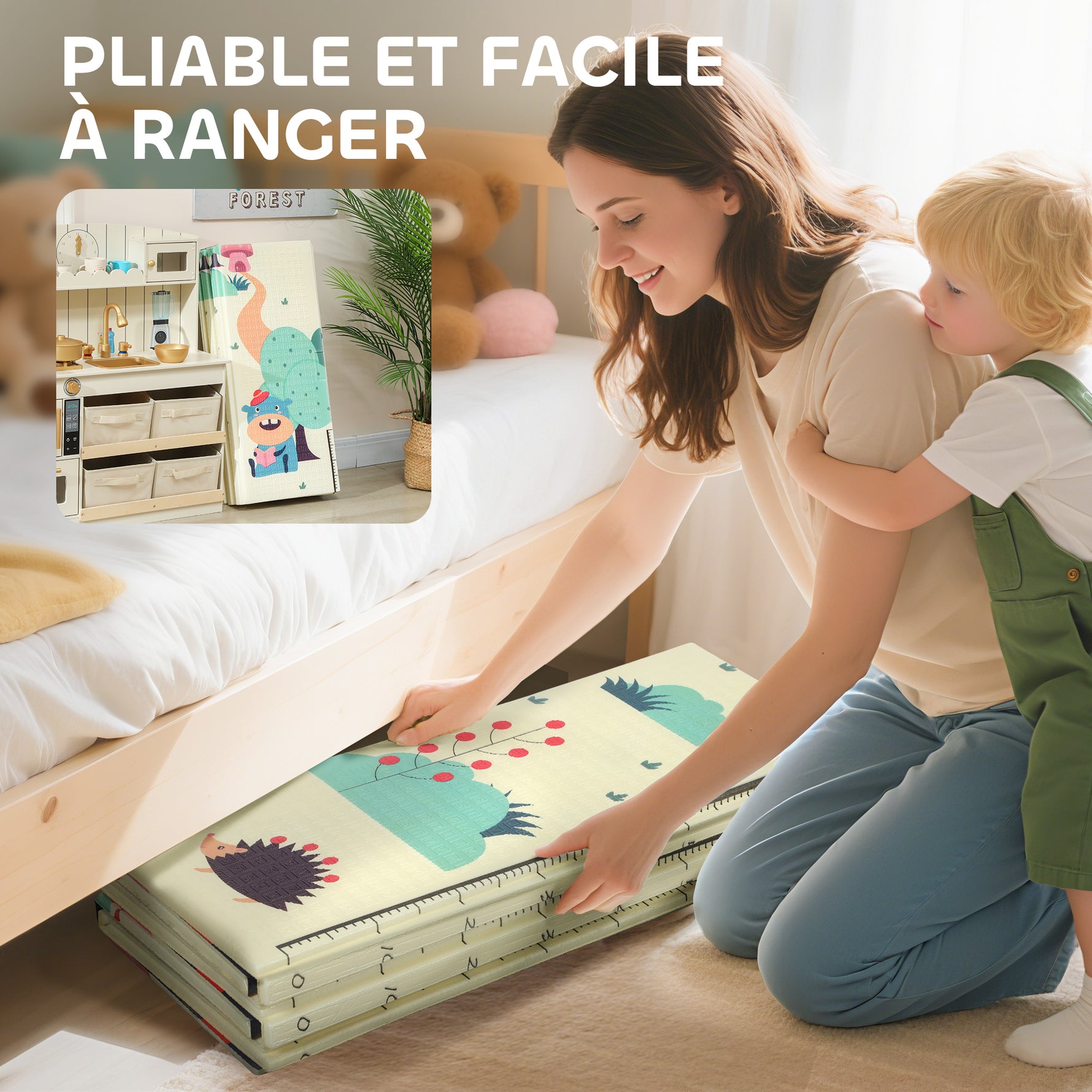 Tapis de jeu pour enfant bebe, tapis d'éveil bébé pliable épais réversible en mousse, 196 x 176 x 1,5 cm, multicolore