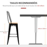 Lot de 4 tabourets de Bar Industriel avec Dossier Repose-Pied Hauteur Assise 76 cm métal noir Panneaux Multicouches Imitation Bois Clair