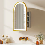 Armoire murale salle de bain avec miroir et éclairage LED, porte arquée, anti-buée, 50x14,5x70cm, doré