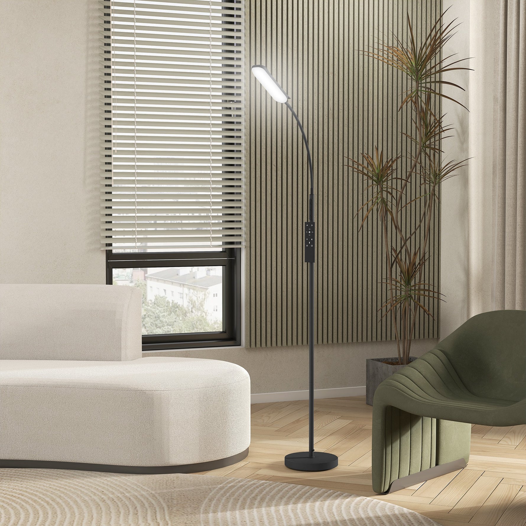 Lampadaire sur pied de salon avec télécommande, contrôle tactile, température couleur et luminosité réglables, noir