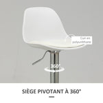 Lot de 2 tabourets de bar chaise haute cuisine avec dossier et repose-pieds, hauteur réglable, 41x42x82-104cm, blanc