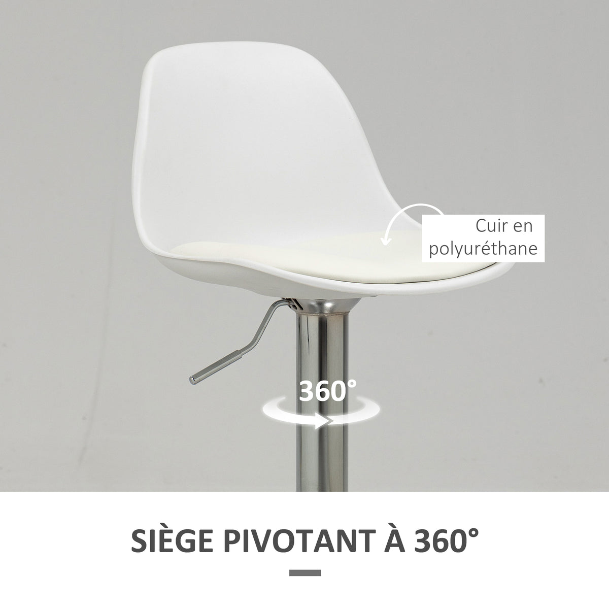 Lot de 2 tabourets de bar chaise haute cuisine avec dossier et repose-pieds, hauteur réglable, 41x42x82-104cm, blanc