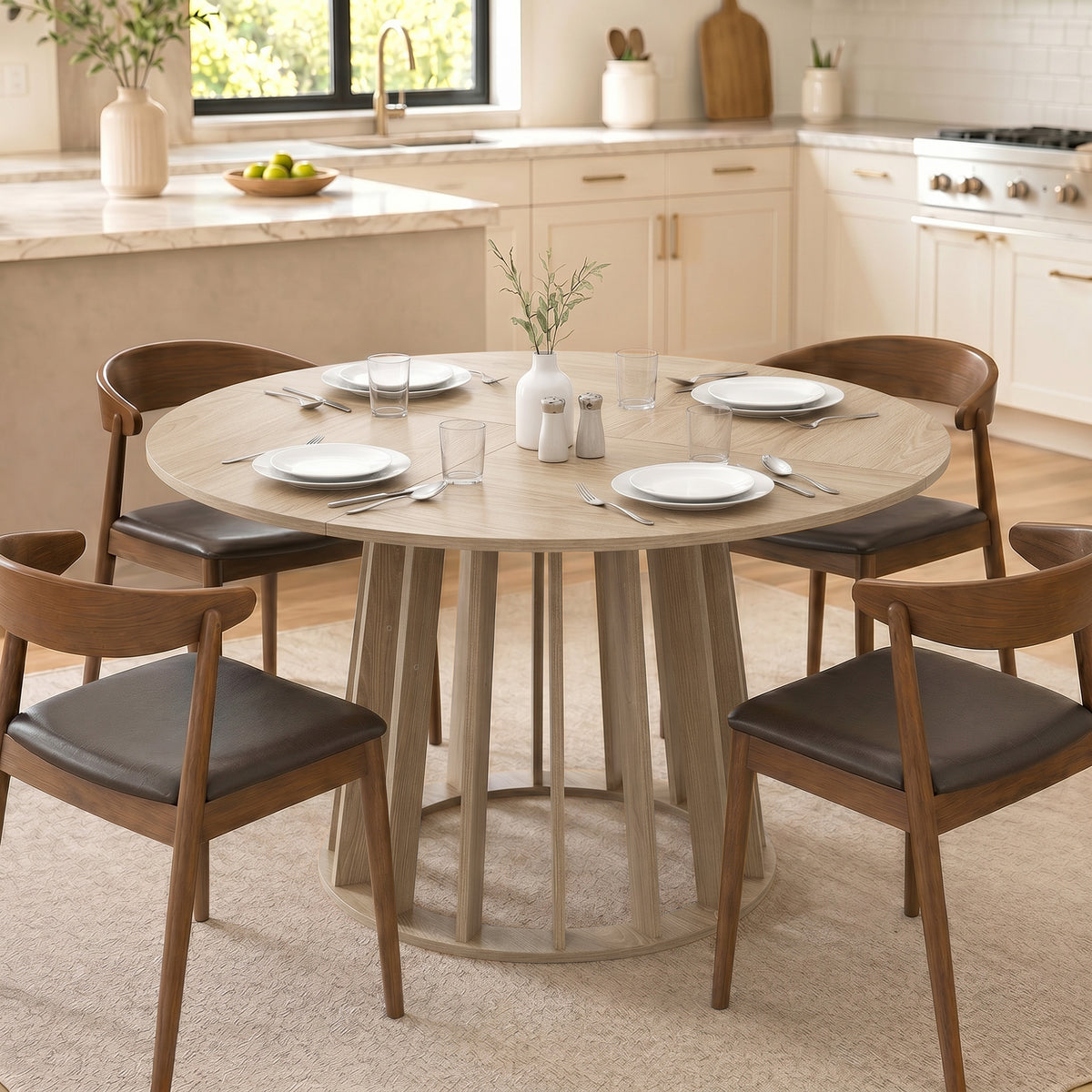 Tavolo da pranzo rotondo per 4-6 persone, Ø 120 x 75 cm, tavolo da cucina con robusta base a listelli, legno naturale