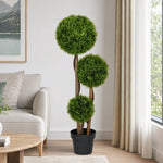 Arbre artificiel buis avec 3 boules feuilles de bambou pot inclus intérieur et extérieur hauteur 110 cm vert