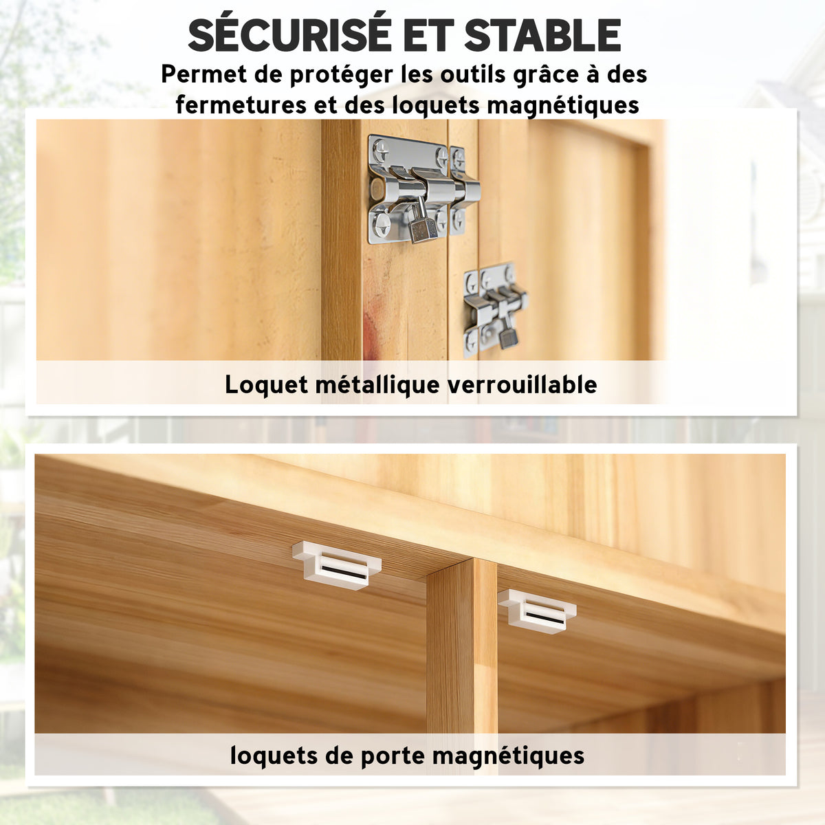 Armoire de Jardin en Bois Abri à Outils Rangement Extérieur Toit en Pointe en Asphalte 82x50x190cm Bois Naturel