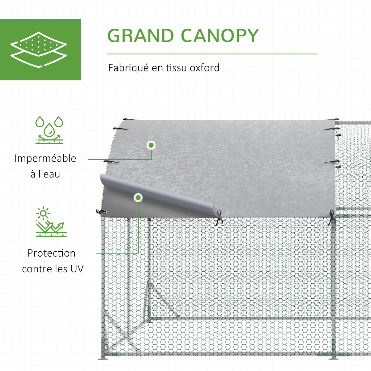 Grande voliera per polli 10,64 m² recinto recintato tetto anti-UV porta bloccabile 2,8 x 3,8 x 1,97 m argentato