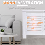 Cubrerradiador de diseño contemporáneo, longitud extensible 139-208,5 x 20,5 x 82,5 cm, MDF blanco