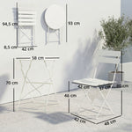 Ensemble Bistrot de Jardin 3 Pièces Table et 2 Chaises Pliantes à Lattes Double Protection Antirouille Crème