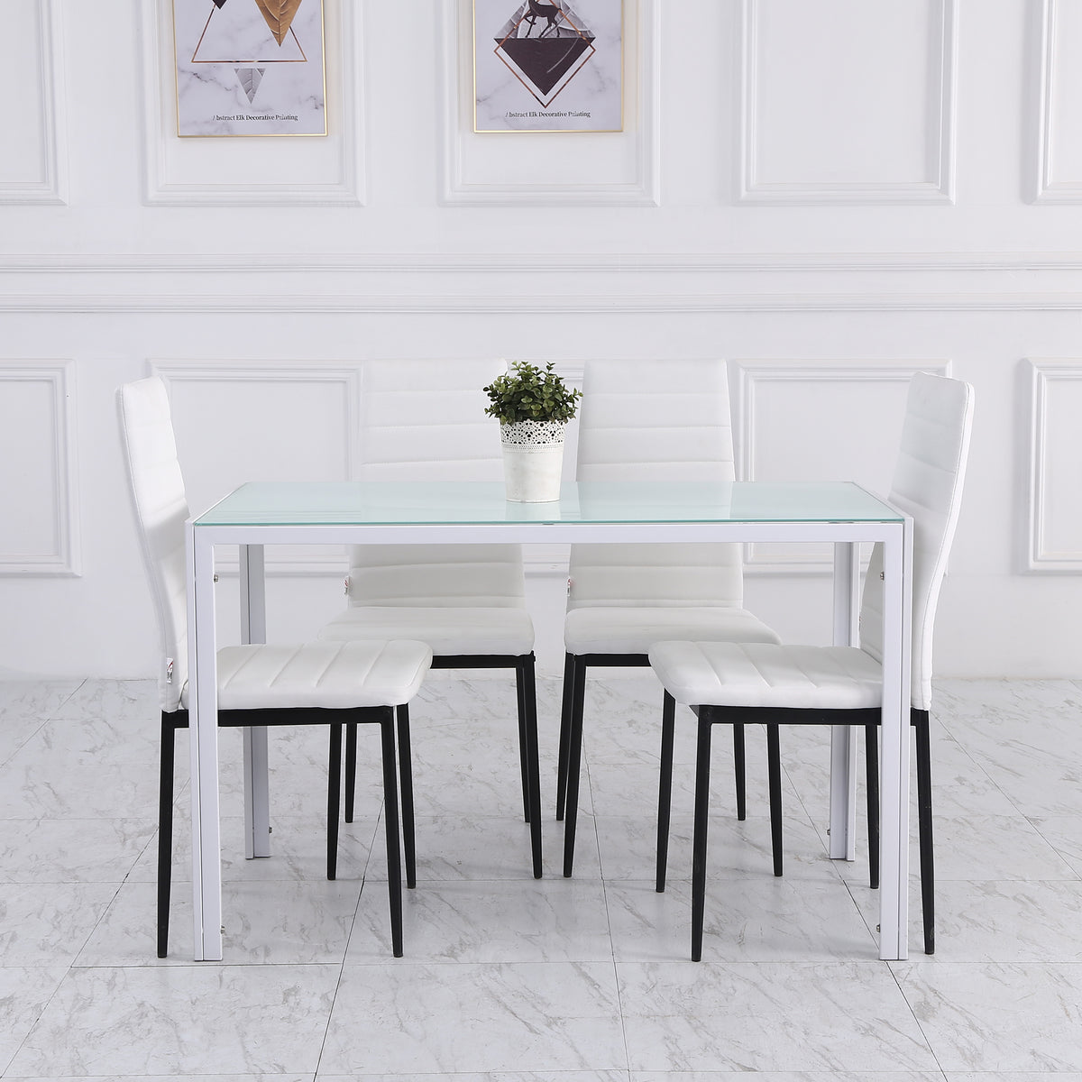 Lot de 4 chaises de salle à manger chaises de cuisine avec dossier haut pieds en métal et tissu en lin 41x50x97cm blanc
