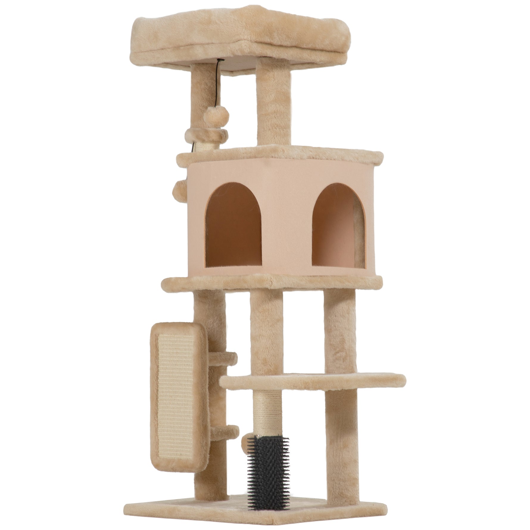 Arbre à Chat, Tour de Jeux, Hauteur de 104 cm, avec Lit, Maison, Brosse de Toilettage, 44l x 34P x 104H cm, Beige