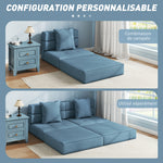 Chauffeuse canapé-lit convertible fauteuil 1 place avec 1 coussin déhoussable, tissu bleu foncé