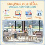 Ensemble table et 2 chaises enfant design scandinave motif oreille de lapin bois pin blanc