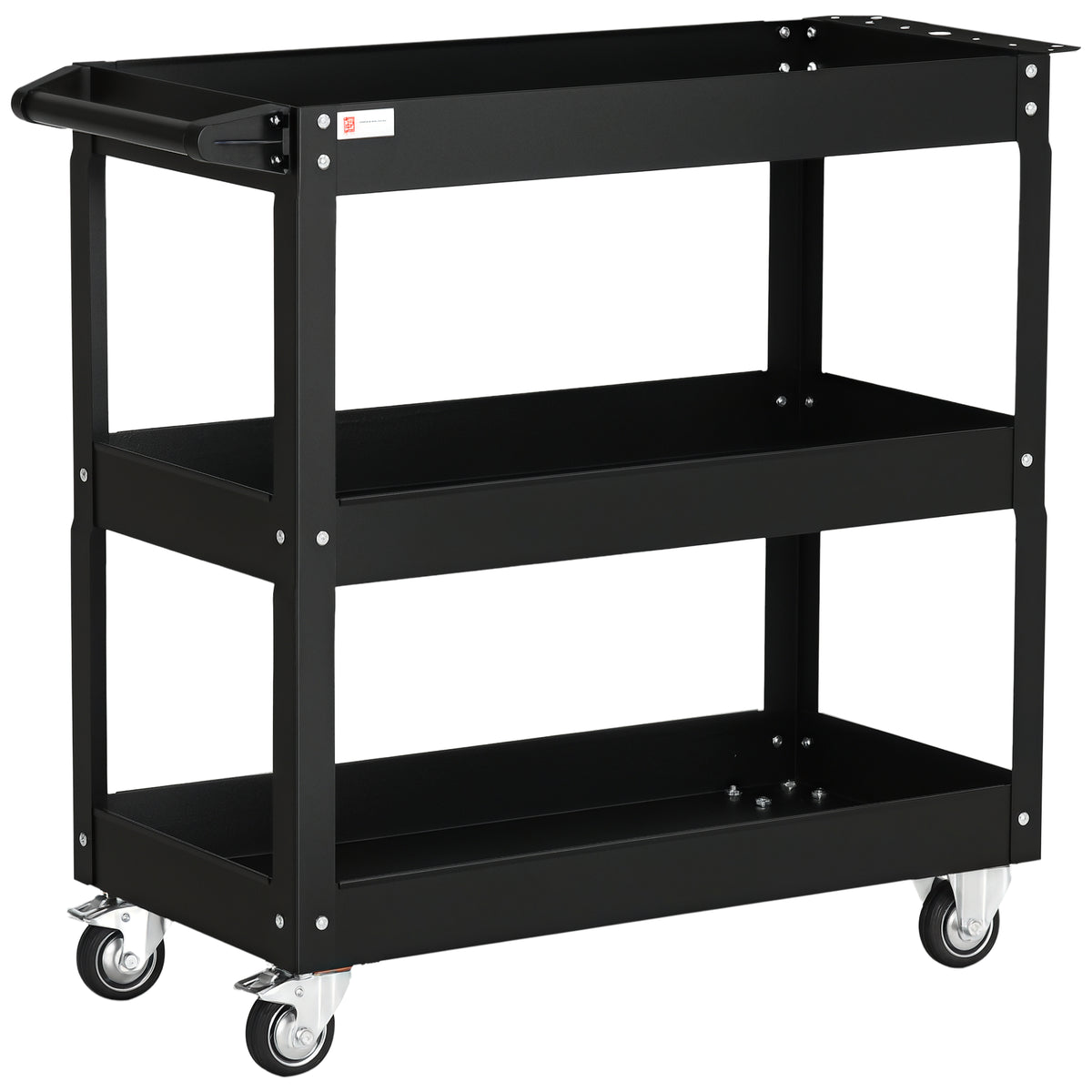 Chariot desserte d'atelier acier 3 plateaux sur roulettes avec poignée charge max. 150 kg 83 x 35,3 x 76 cm acier noir-0