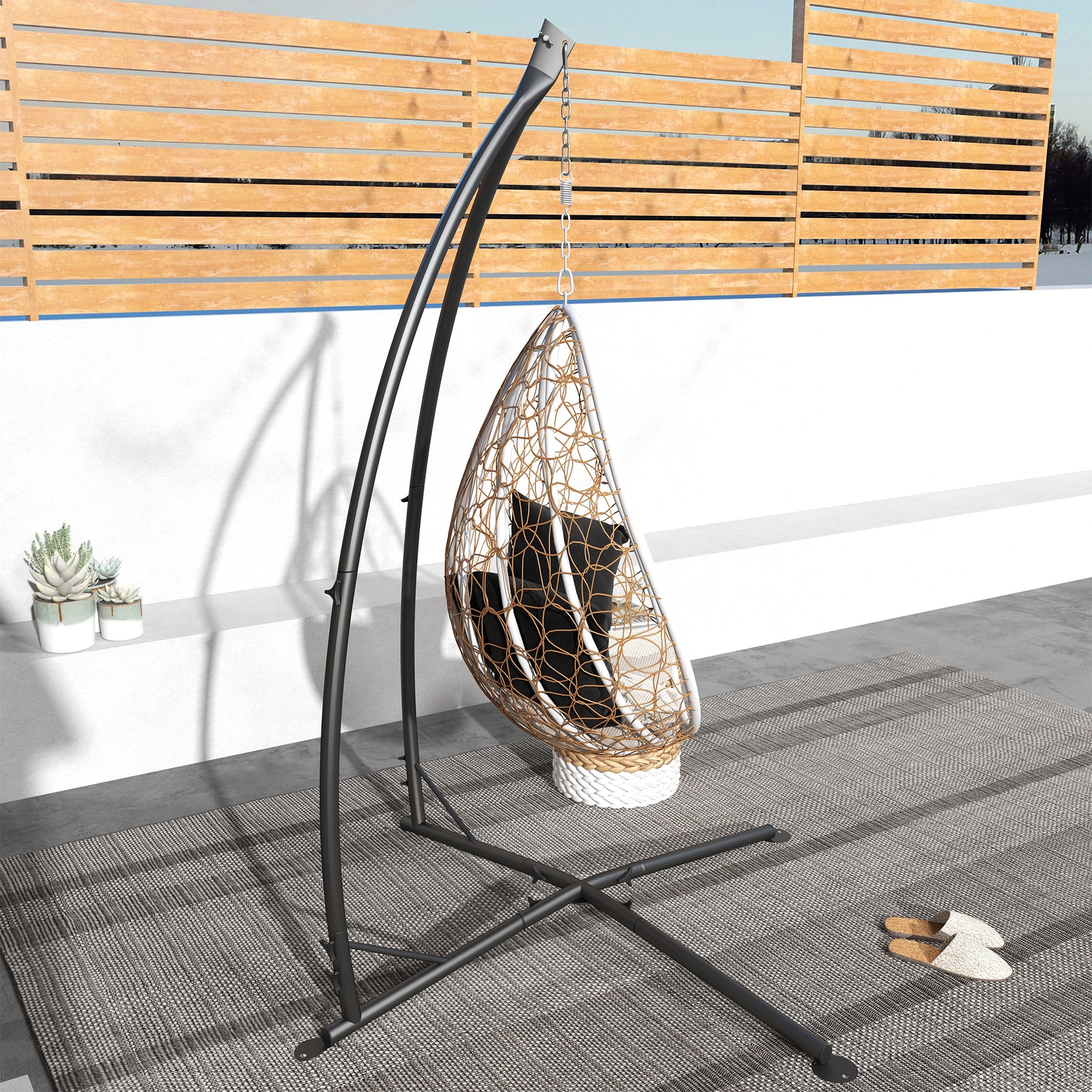 Support pour Fauteuil Suspendu - Pied Fauteuil Suspendu, hauteur 215 cm - Charge Max. recommandée 130 Kg, métal noir