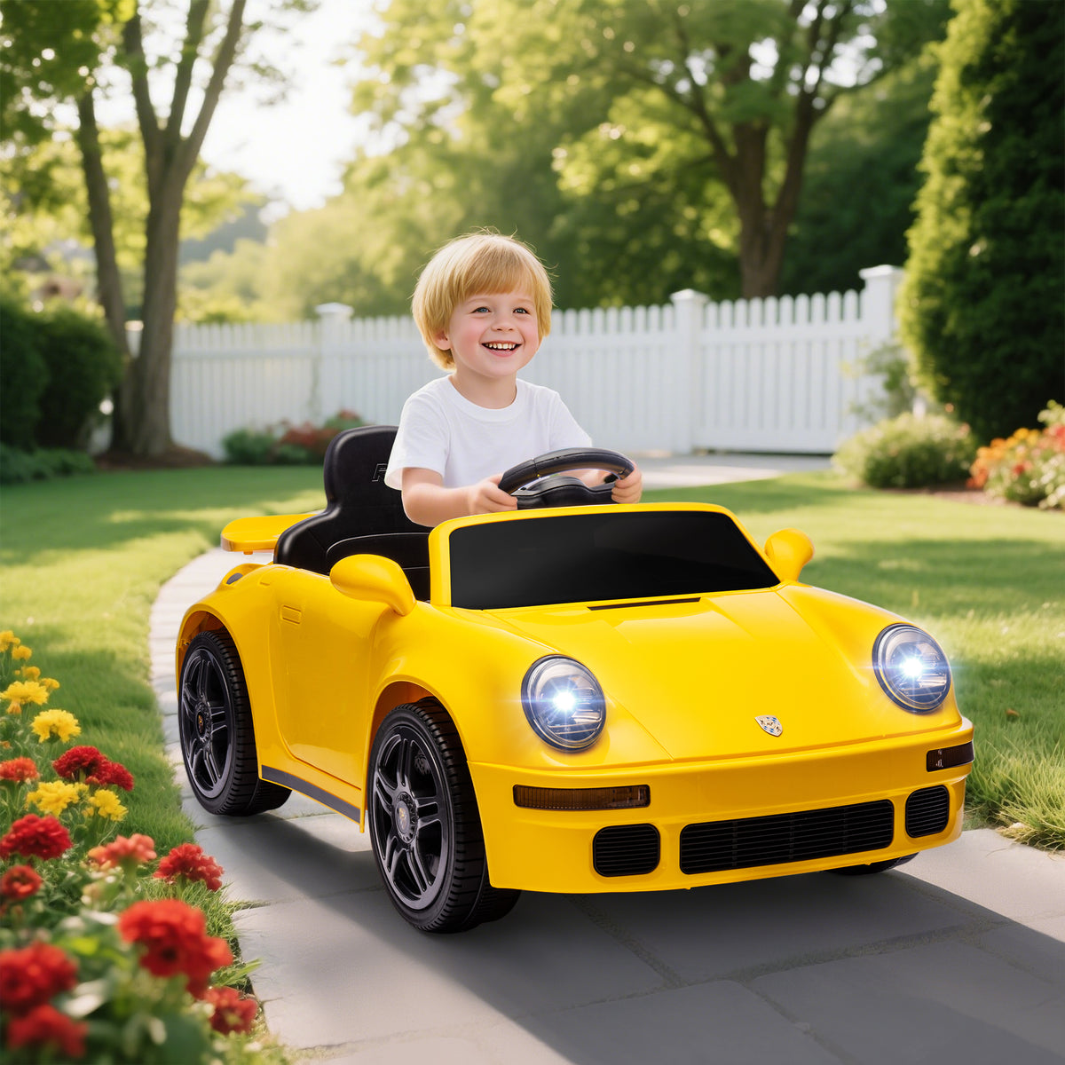 Voiture électrique enfants, véhicule électrique 12V, télécommande 2,4G, phares, musique, klaxon, 103 x 55 x 44 cm, jaune