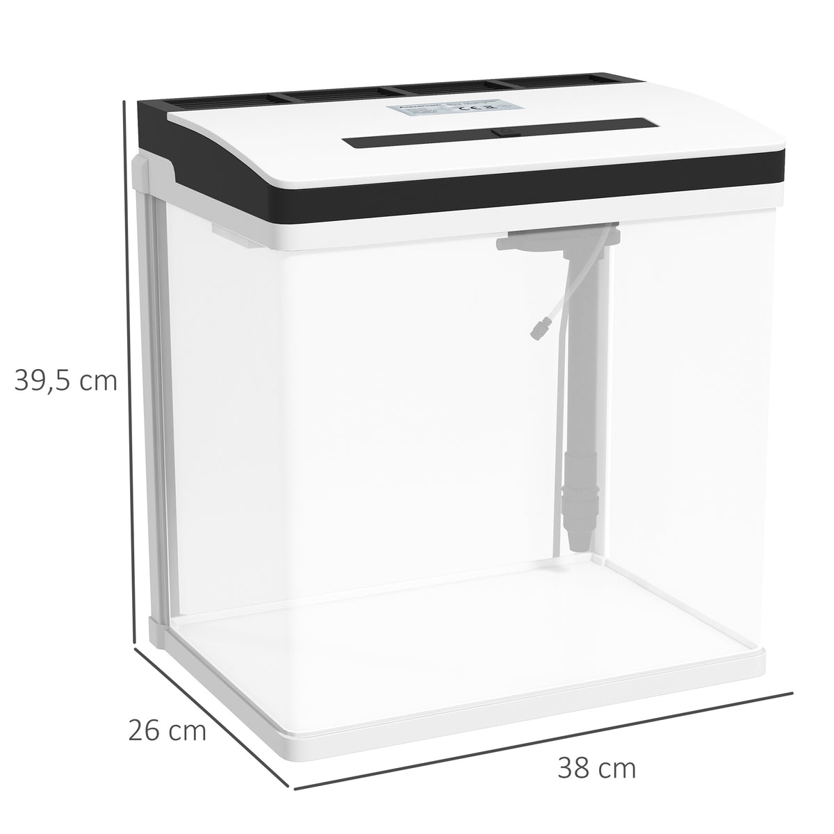 Aquarium en verre avec filtre couvercle et lumière LED pour poissons capacité 28L 38 x 26 x 39,5 cm blanc