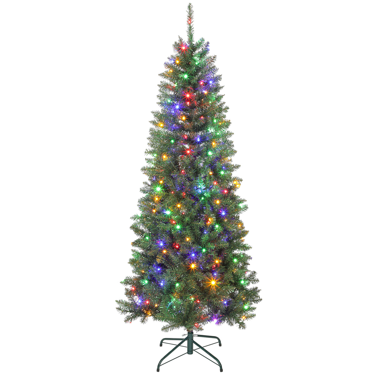 Sapin de Noël artificiel 180 cm, arbre de Noël fin avec 250 lumières, 899 pointes, support en métal pliable, vert
