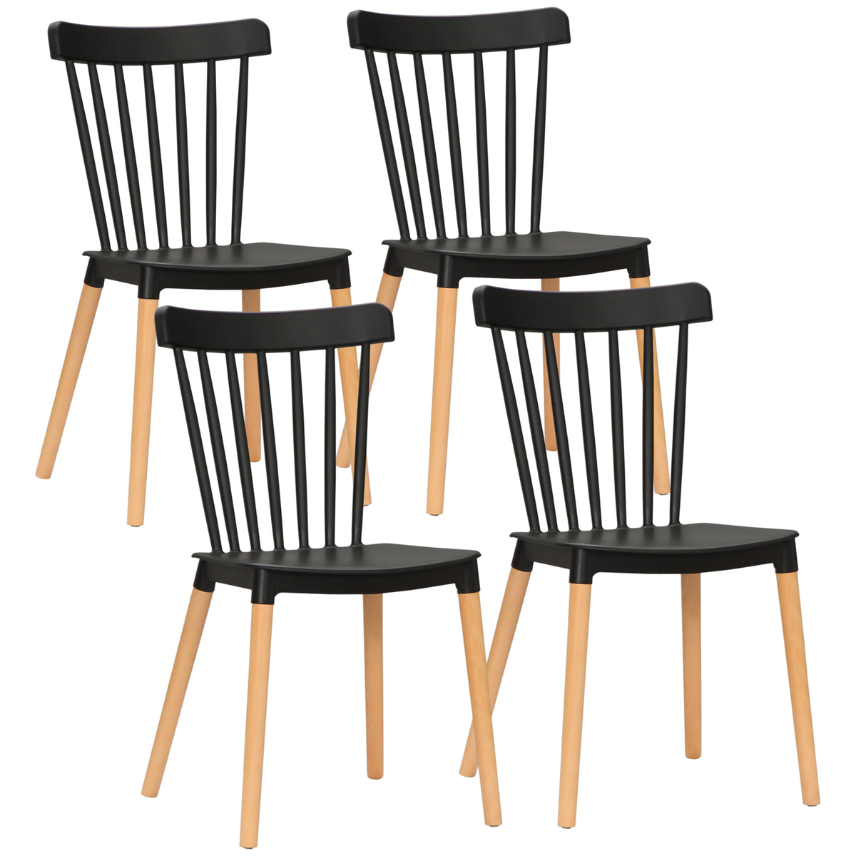 Lot de 4 chaises style scandinave dossier haut assise en polypropylène pieds en hêtre 48 x 52,5 x 83 cm noir