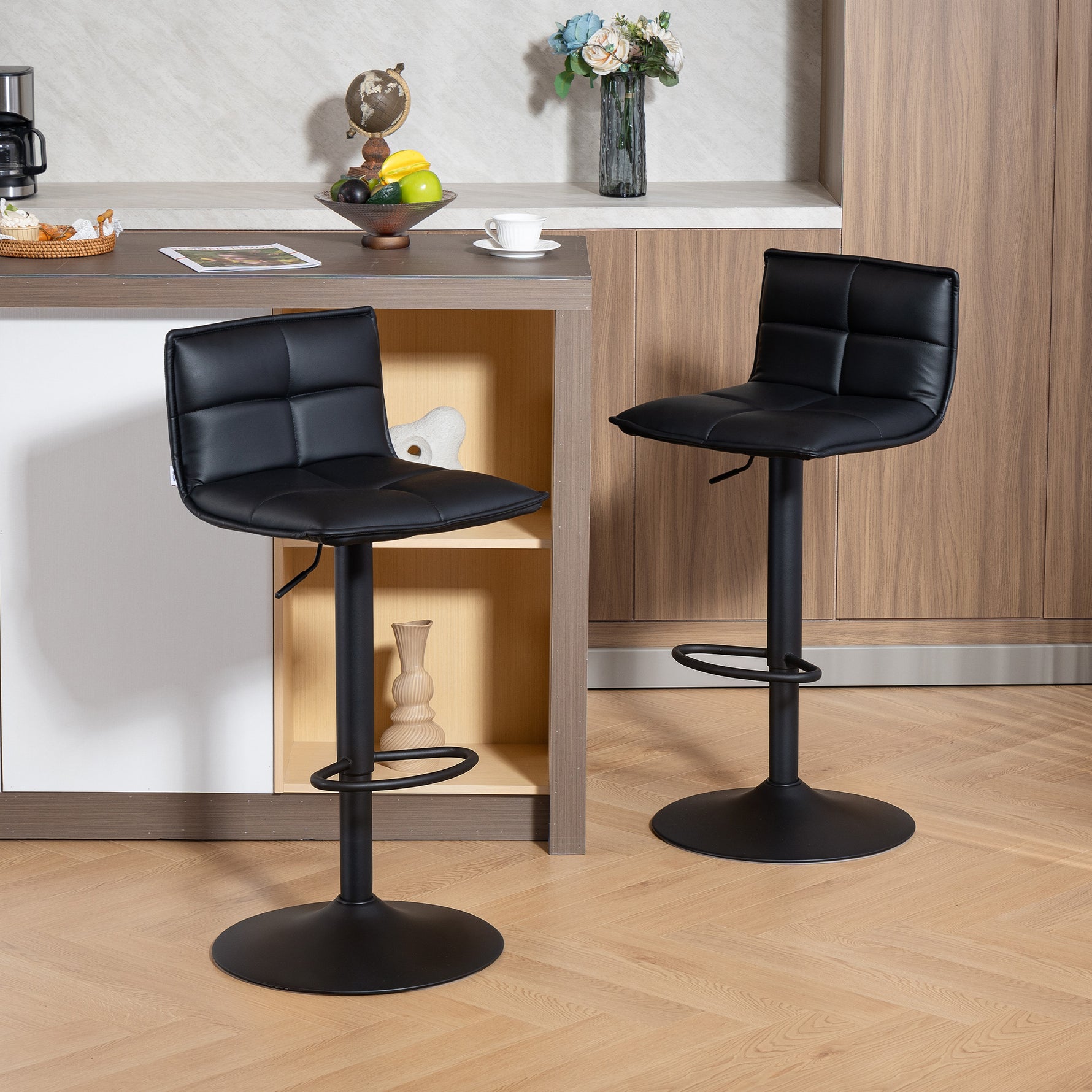 Lot de 2 tabourets de bar, chaises de bar réglable en hauteur avec assise pivotant en PU 44 x 45 x 85-106 cm noir