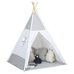 Tente Teepee Indien Tente de jeu pour Enfant Style Graphique - dim. 1,2L x 1,2I x 1,55H m - Porte refermable Fenêtre Tapis Coussin Sac Transport Inclus - à l'Intérieur à l'Extérieur Gris Blanc