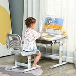 Ensemble chaise et bureau pour enfants avec lampe LED hauteur réglable plateau incliné support de lecture gris