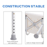 Chaise de Douche siège de Douche Ergonomique Hauteur réglable Pieds antidérapants Charge Max. 136 Kg alu HDPE Blanc