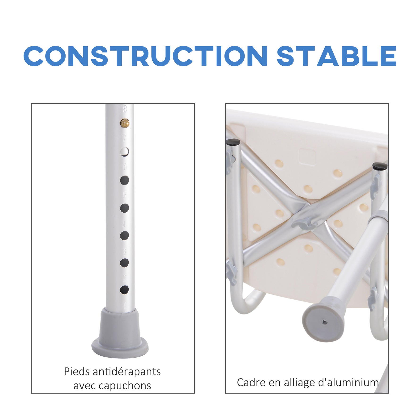 Chaise de Douche siège de Douche Ergonomique Hauteur réglable Pieds antidérapants Charge Max. 136 Kg alu HDPE Blanc