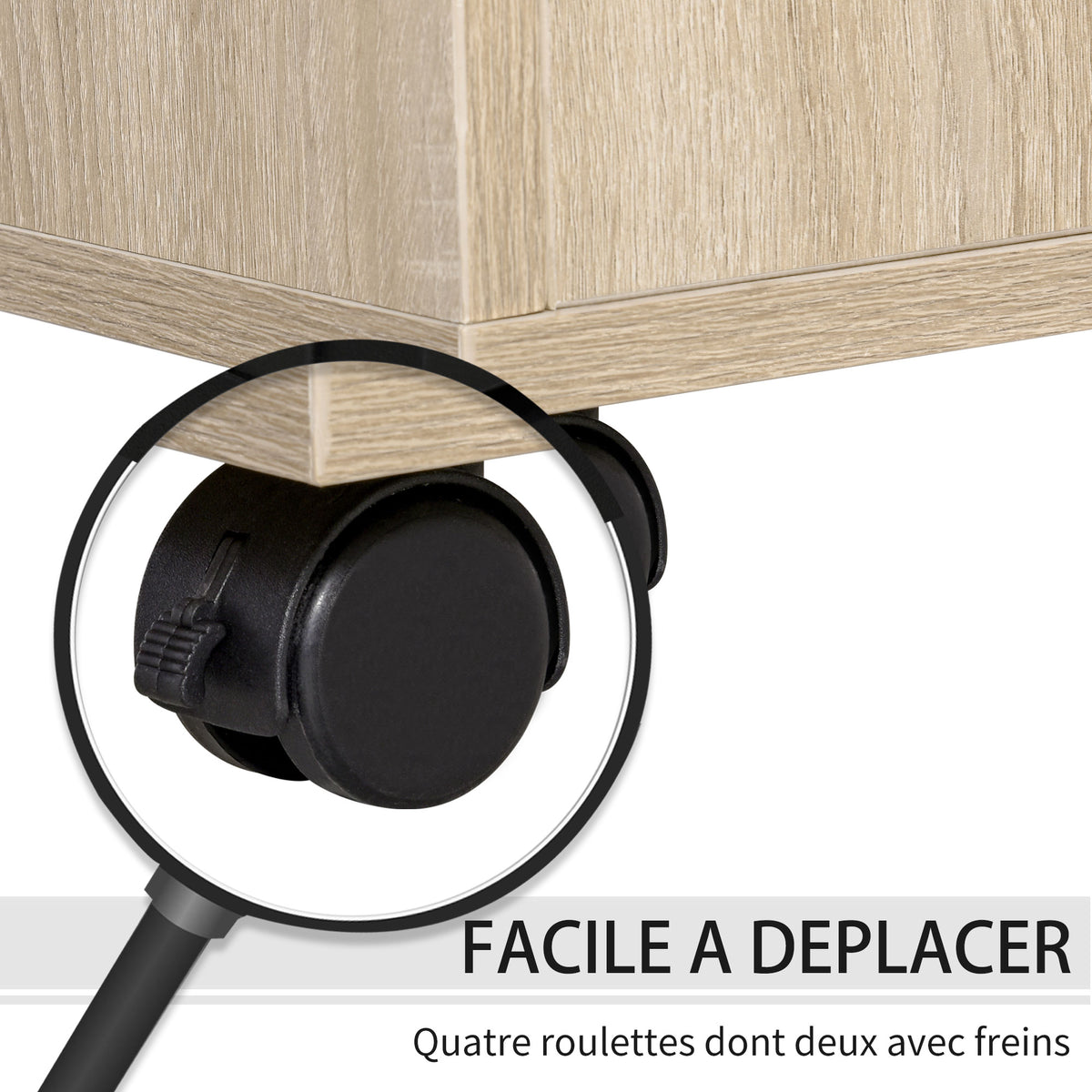 Support d'imprimante - Caisson d'organisation de Bureau Roulant - Dim. 80l x 40P x 72H cm en Bois Chêne clair