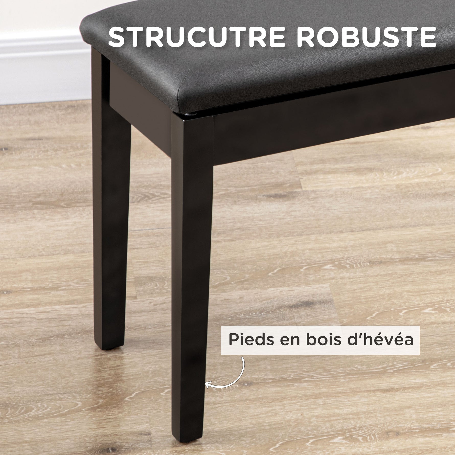 Banc pour piano avec assise rembourrée pieds en bois massif revêtement synthétique 75 x 35 x 49 noir