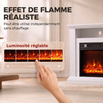 Cheminée Électrique 1800 W, Effet Flamme à 3 Niveaux de Luminosité, Fausse Cheminée avec Manteau, Effet Bois Blanc