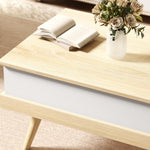 Table Basse Relevable avec 3 Compartiments Cachés, Table de Salon Moderne, Pieds en Bois, 100x79x54cm, Naturel Blanc