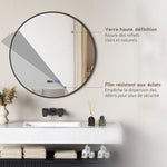 Miroir de salle de bain rond avec éclairage LED, intensité variable, fonction anti-buée, interrupteur tactile, noir