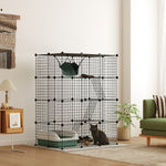 Indoor-Katzenkäfig, 4-stöckiger DIY-Katzenlaufstall aus Stahl mit 5 Türen und Hängematte, für 1-3 Katzen, 105 x 70 x 140 cm, Schwarz