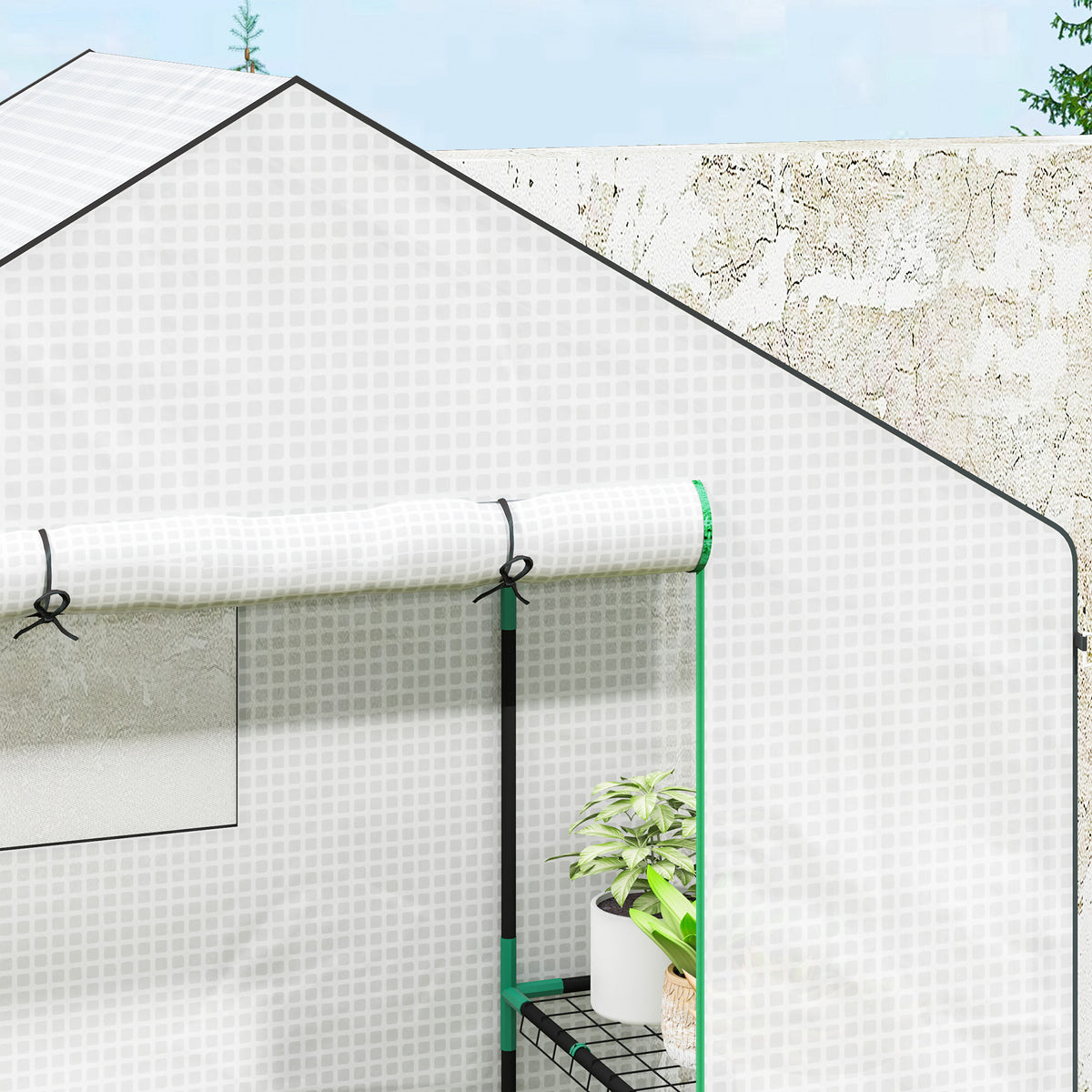Serre de jardin avec 1 porte, 2 fenêtres et 2 étagères en forme de U pour Légumes Plantes Fleurs Bâche PE 140x73x190 cm