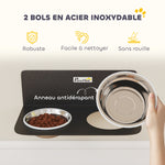 Gamelle Bol pour Chien Double Gamelle Support Mural 2 Bols Acier Inox 800ml Hauteur Réglable 42x23,5x14cm Noir