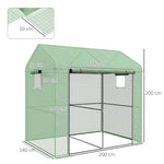 Serre de jardin 2,8m² avec 1 grande porte enroulable et 2 fenêtres, dim. 200L x 140l x 200H cm, vert