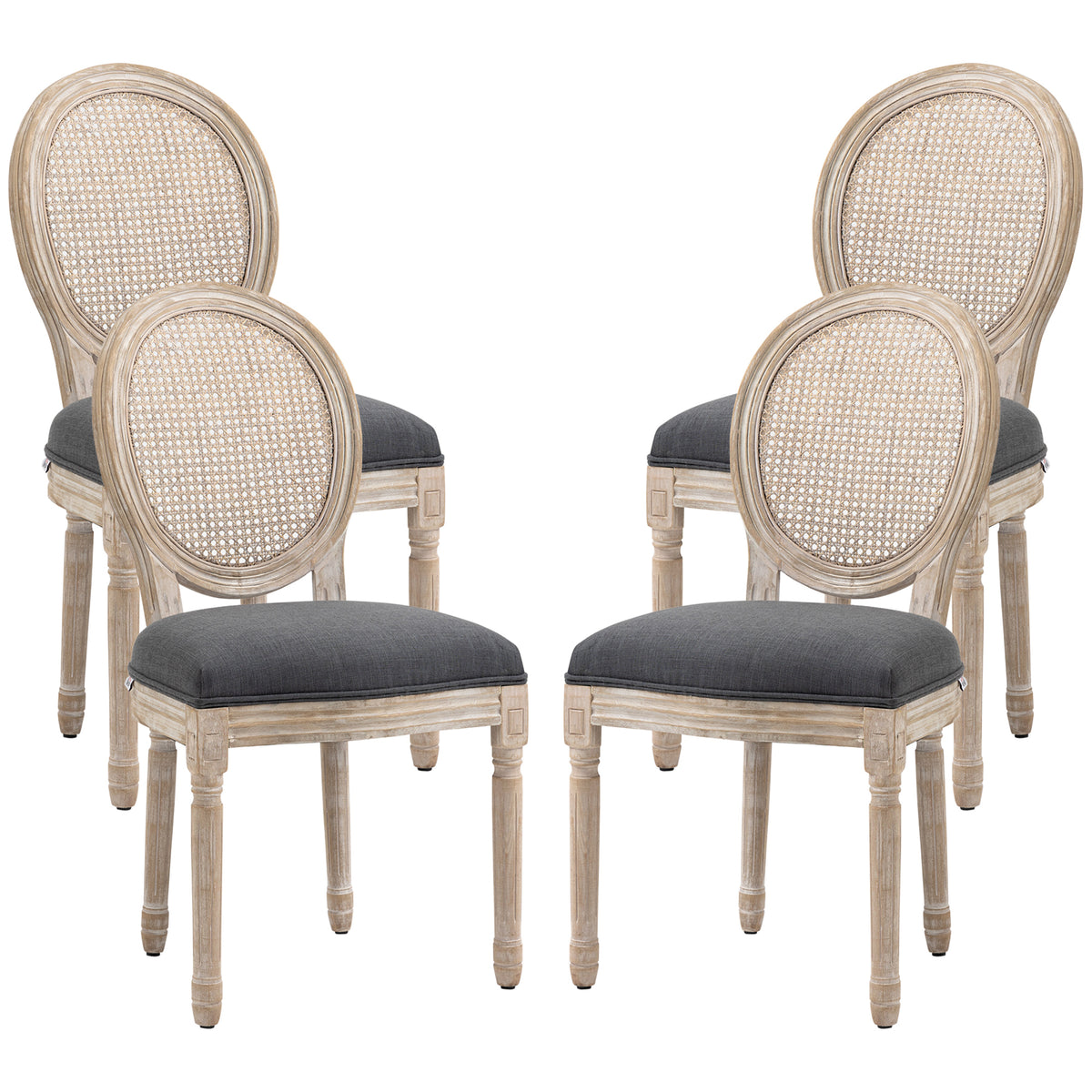 Lot de 4 chaises de Salle à Manger - Chaise de Salon médaillon Style Louis XVI - Bois Massif sculpté, patiné