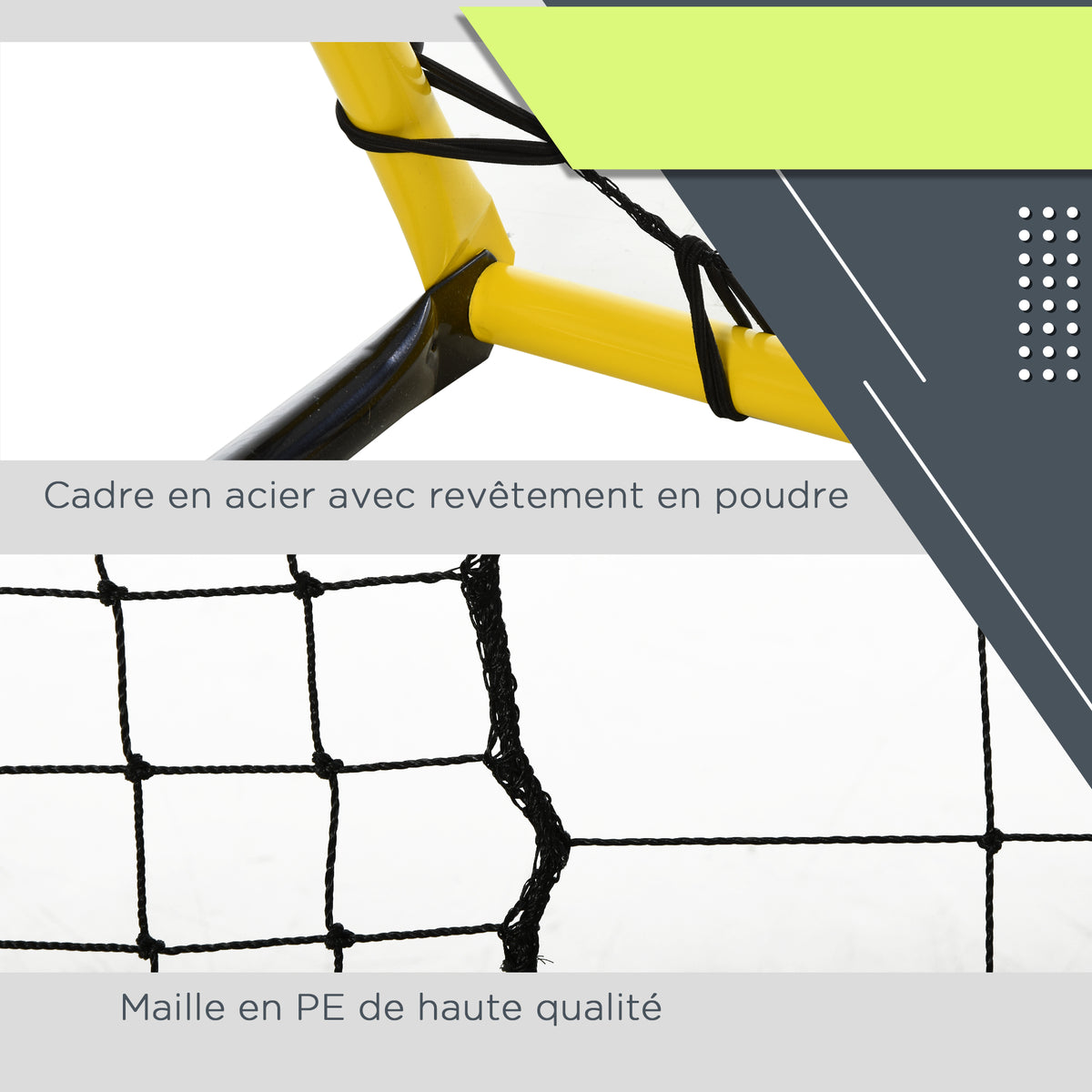 Filet de rebond de football, 184L x 123H cm, rebondisseur de football, 5 angles réglables de 60° à 90°,  jaune et noir