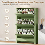 Meuble à Chaussures 18 Paires, Armoire à Chaussures à Haute Brillance, 3 Tiroirs Rabattables, Étagères Réglables, Vert
