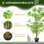 Lot de 2 bambous artificiels Hauteur 1,5 m 644 Feuilles denses réalistes Pot Inclus Noir avec Lichen Vert