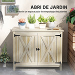 Armoire de jardin en bois, placard de jardin en bois avec étagères et double portes, 110 x 60 x 88,5 cm, bois naturel