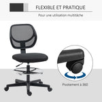 Chaise de bureau assise haute en maille hauteur réglable 50-70 cm avec repose-pied pivotant 360° noir