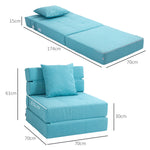 Chauffeuse canapé-lit convertible fauteuil 1 place avec 1 coussin déhoussable, tissu bleu