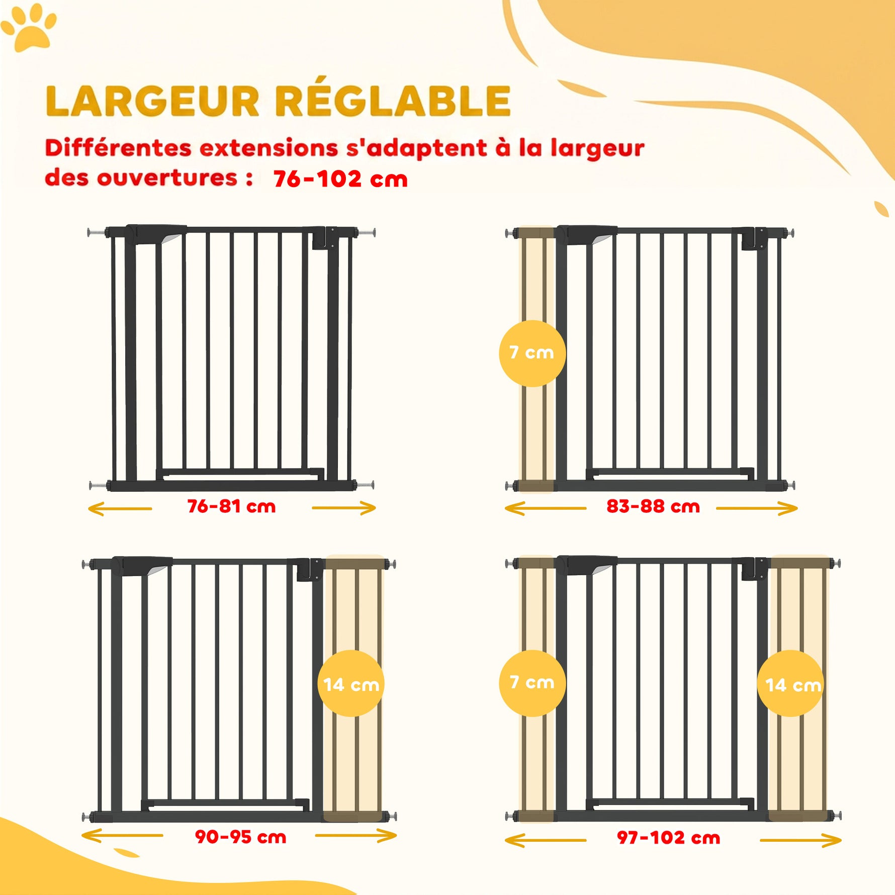 Barrière de sécurité pour chiens et bébés 76 à 102 cm avec extension fixation par pression sans perçage blanc