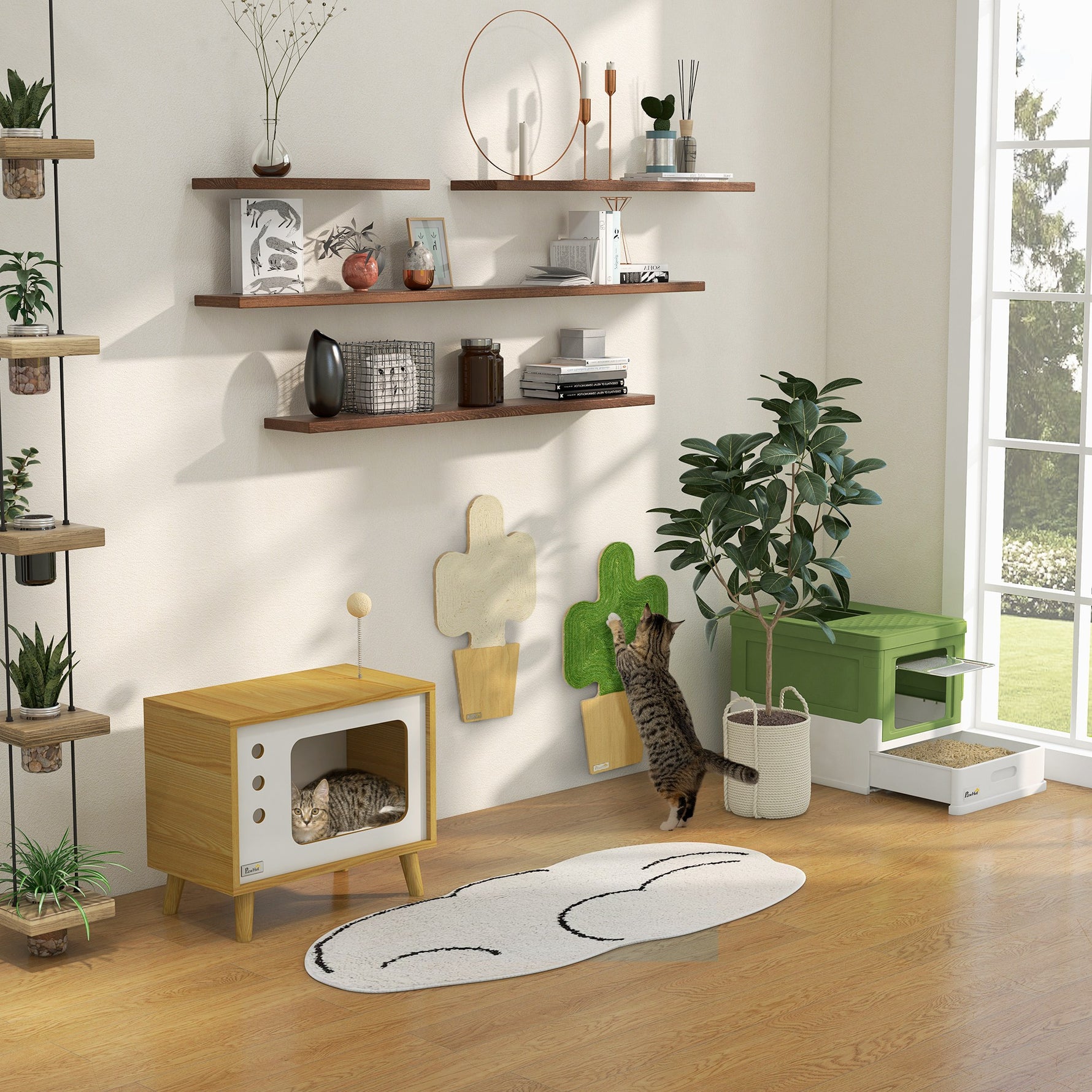 Maison niche pour chat forme de tv avec coussin douillet et balle rebondissante - 50 x 28 x 43 cm