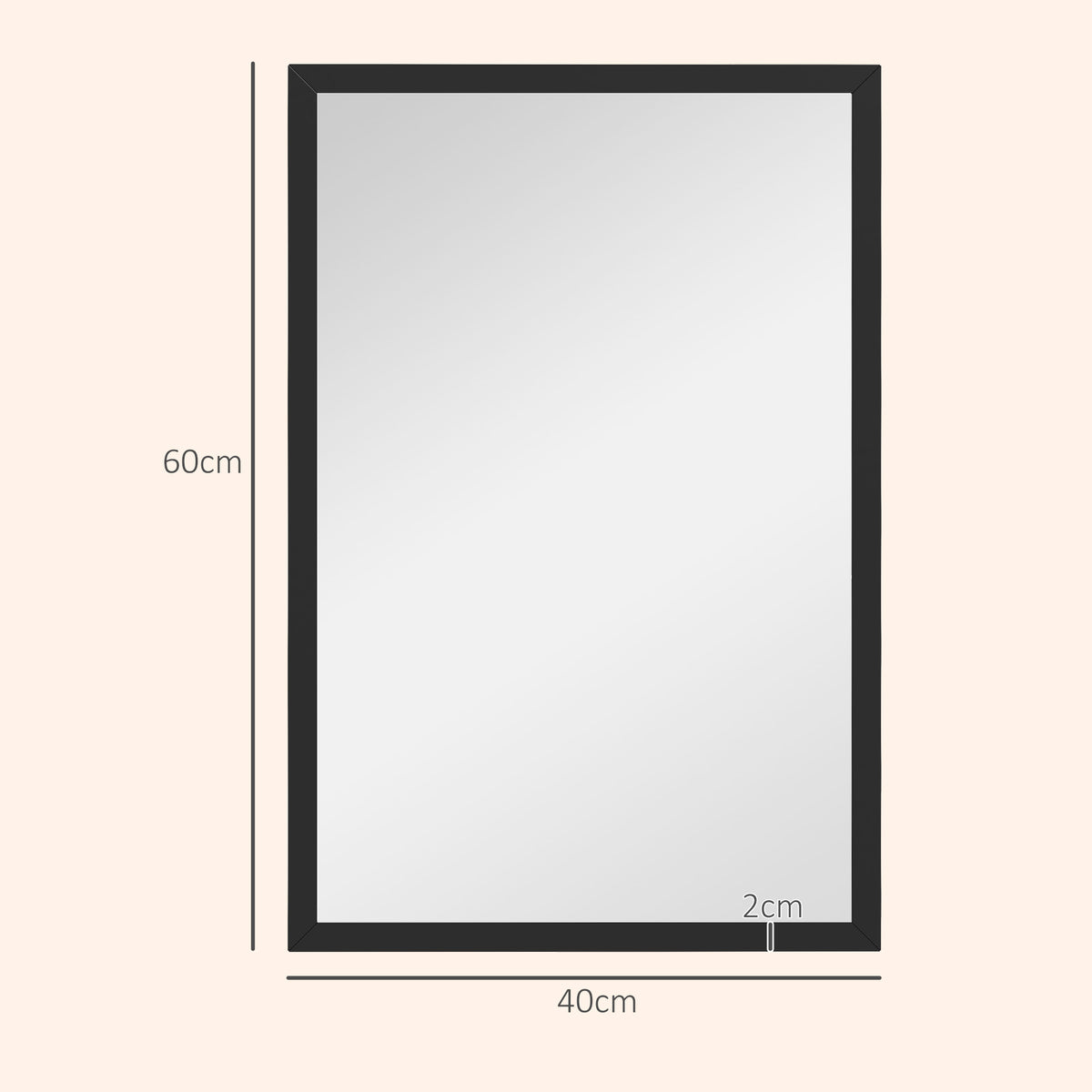Miroir mural rectangulaire 60 x 40 cm, cadre en bois noir, idéal pour la salle de bain, salon ou chambre